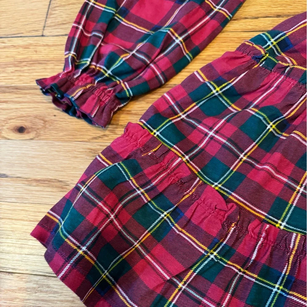Ralph Lauren Red Plaid Tiered Dress with Black Bow